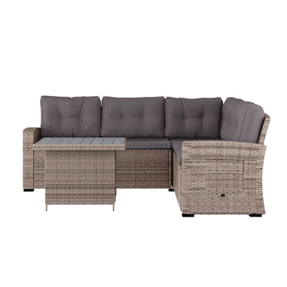 Set With L-Shaped Sofa and Table With Faux Wood Top, Gray Cushions/Gray Frame