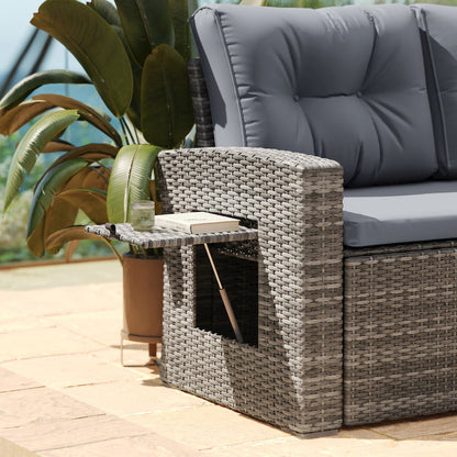 Set With L-Shaped Sofa and Table With Faux Wood Top, Gray Cushions/Gray Frame