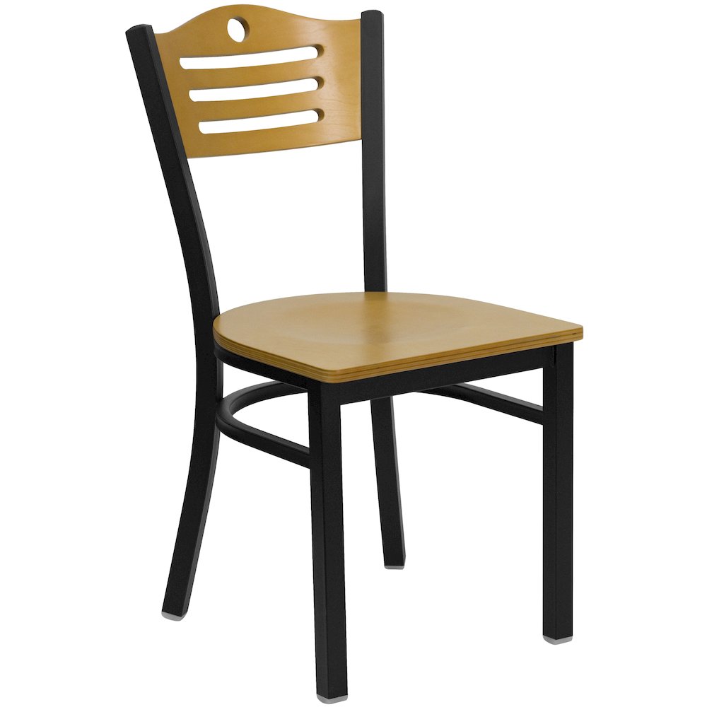 30'' Black Table Set with 4 Wood Slat Back Metal Chairs - Natural Wood Seat