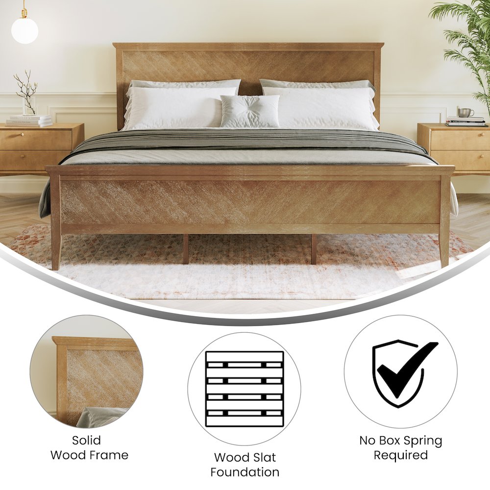 King Size Solid Wood Platform Bed Frame, Light Brown