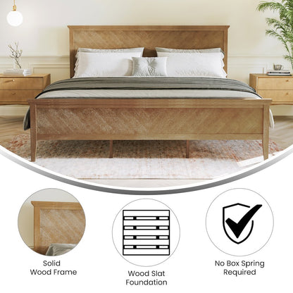 King Size Solid Wood Platform Bed Frame, Light Brown