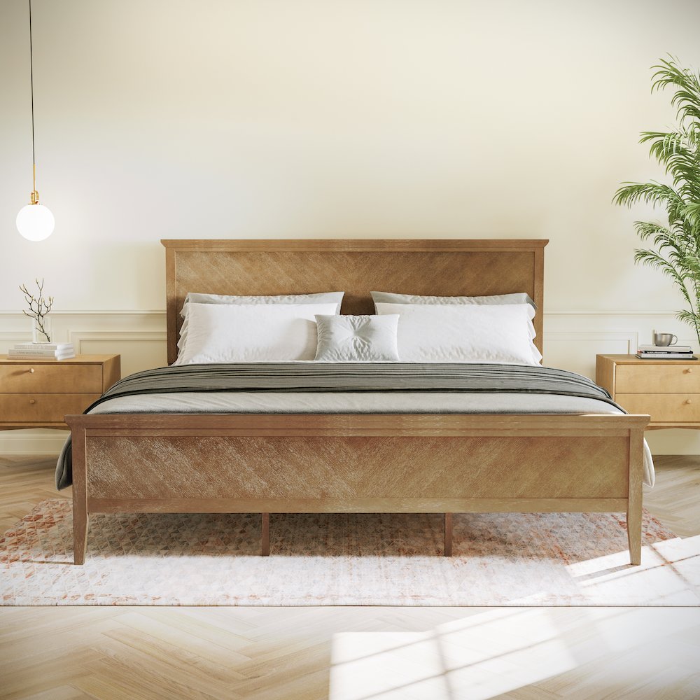 King Size Solid Wood Platform Bed Frame, Light Brown