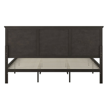 King Size Solid Wood Platform Bed Frame, Dark Gray