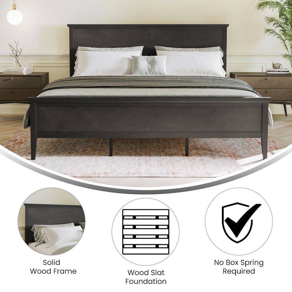 King Size Solid Wood Platform Bed Frame, Dark Gray