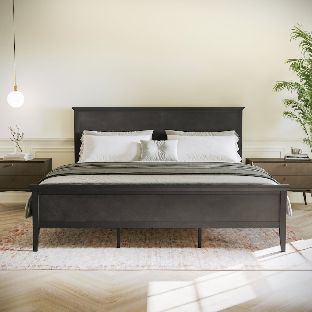 King Size Solid Wood Platform Bed Frame, Dark Gray