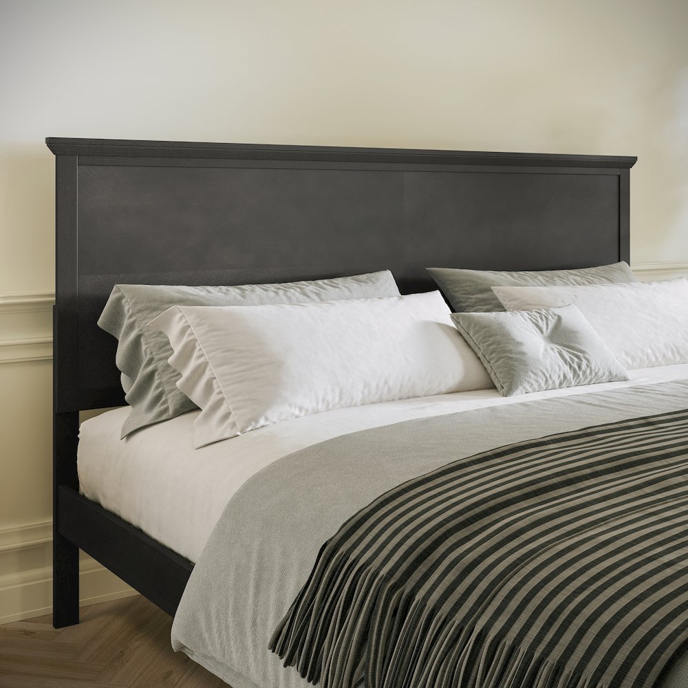 King Size Solid Wood Platform Bed Frame, Dark Gray