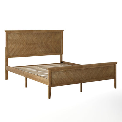 Queen Size Solid Wood Platform Bed Frame, Light Brown
