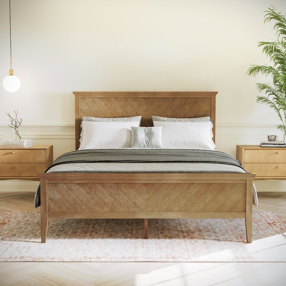 Queen Size Solid Wood Platform Bed Frame, Light Brown