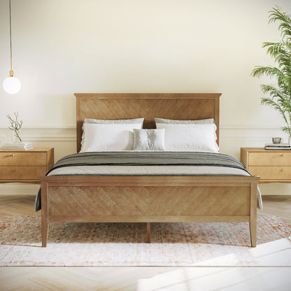 Queen Size Solid Wood Platform Bed Frame, Light Brown
