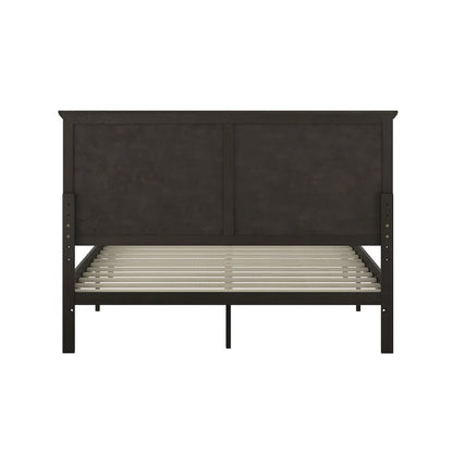 Queen Size Solid Wood Platform Bed Frame, Dark Gray