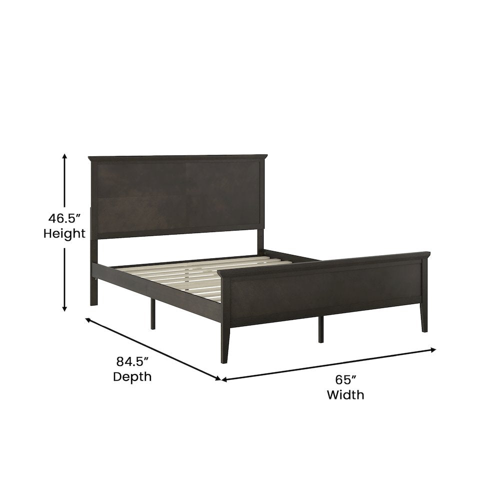 Queen Size Solid Wood Platform Bed Frame, Dark Gray