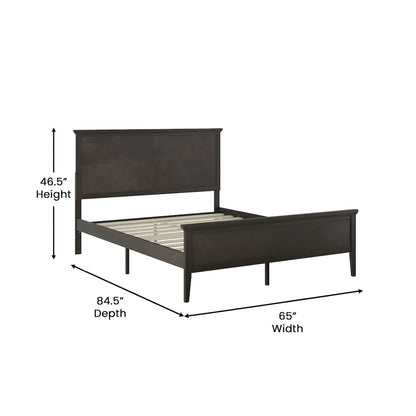 Queen Size Solid Wood Platform Bed Frame, Dark Gray