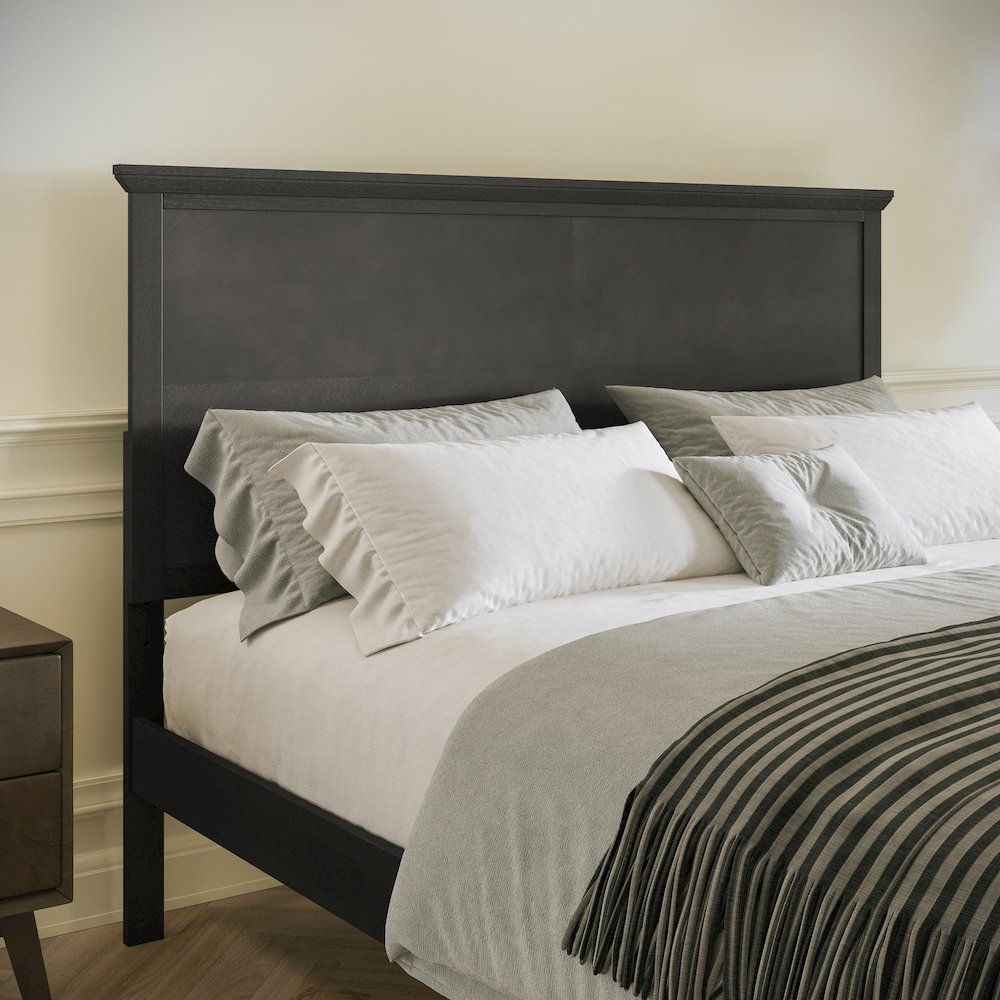 Queen Size Solid Wood Platform Bed Frame, Dark Gray