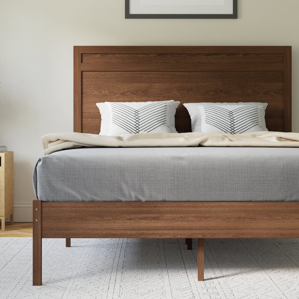 Modern Full Size Wooden Platform Bed with Headboard