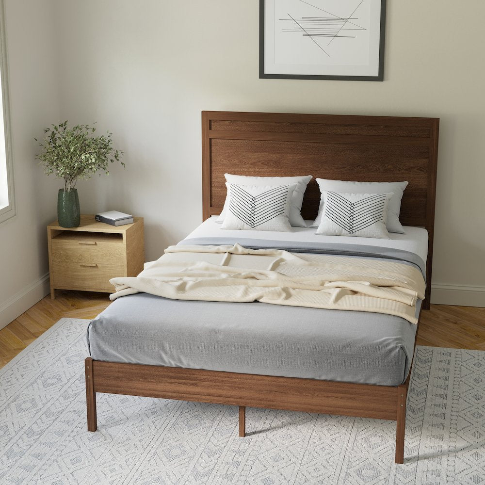 Modern Full Size Wooden Platform Bed with Headboard