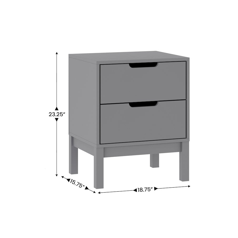 Dallas Wooden Night Stand, Bedroom Side Table with 2 Storage Drawers in Gray