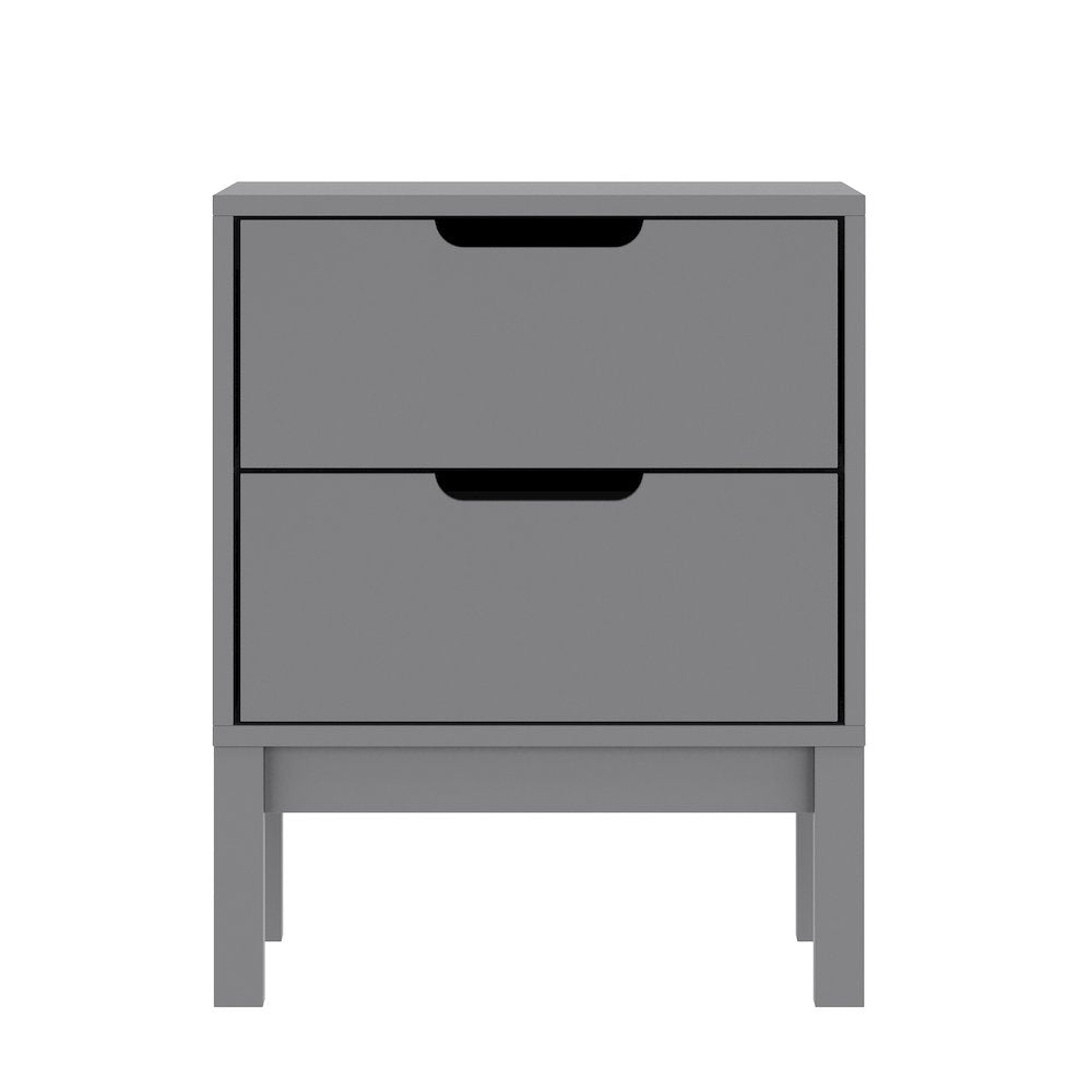 Dallas Wooden Night Stand, Bedroom Side Table with 2 Storage Drawers in Gray