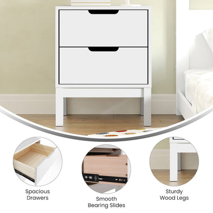 Dallas Wooden Night Stand, Bedroom Side Table with 2 Storage Drawers in White