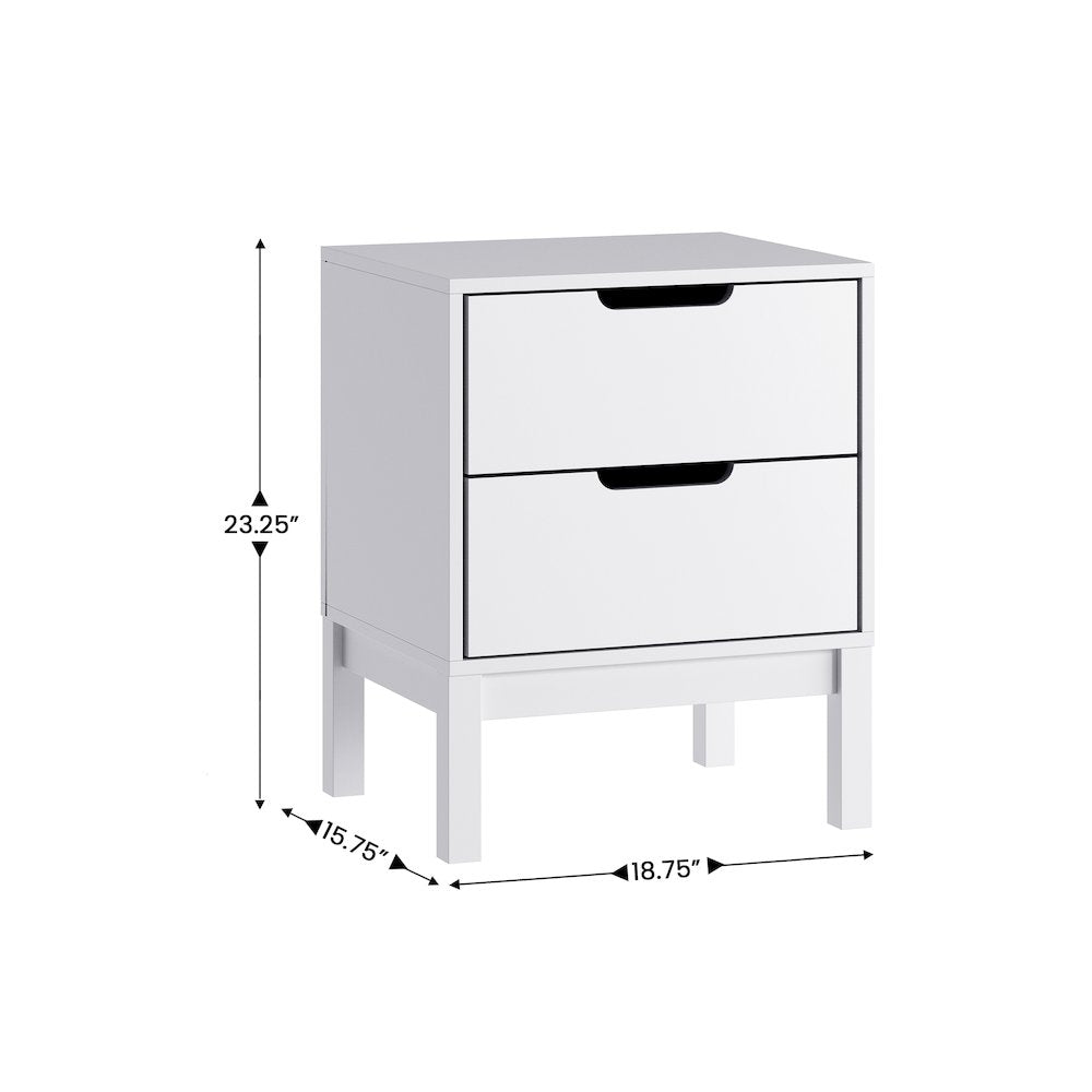 Dallas Wooden Night Stand, Bedroom Side Table with 2 Storage Drawers in White