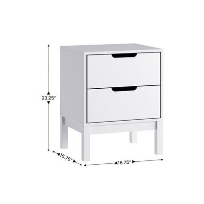 Dallas Wooden Night Stand, Bedroom Side Table with 2 Storage Drawers in White