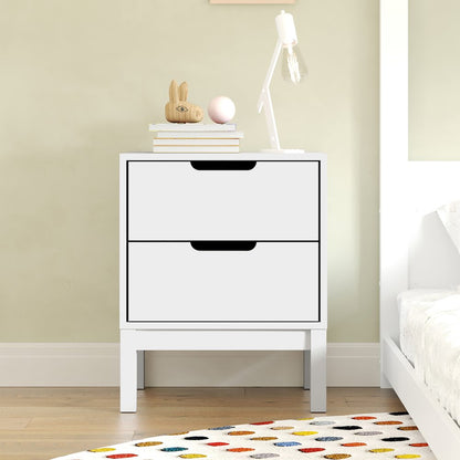Dallas Wooden Night Stand, Bedroom Side Table with 2 Storage Drawers in White