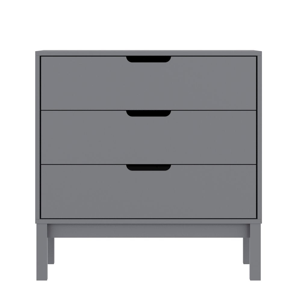 Dallas Wooden 3-Drawer Dresser for Bedroom, Chest of Drawers for Kids in Gray