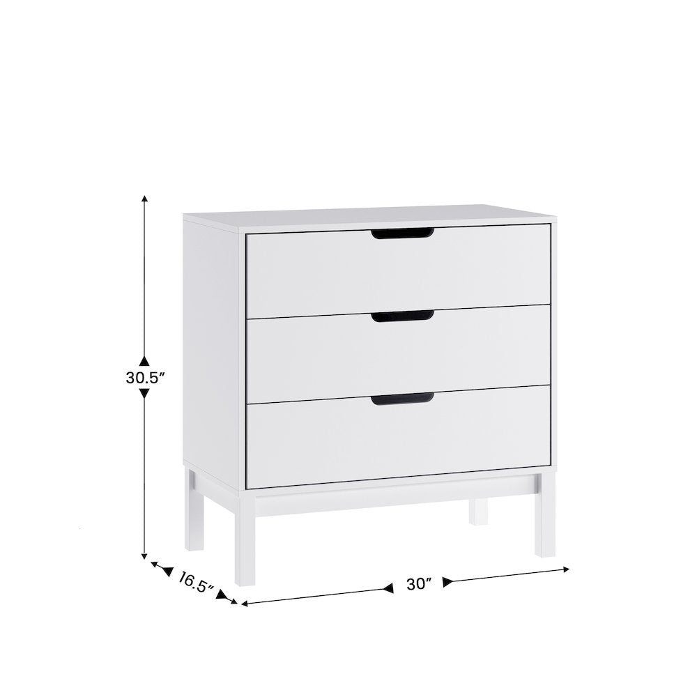 Dallas Wooden 3-Drawer Dresser for Bedroom, Chest of Drawers for Kids in White