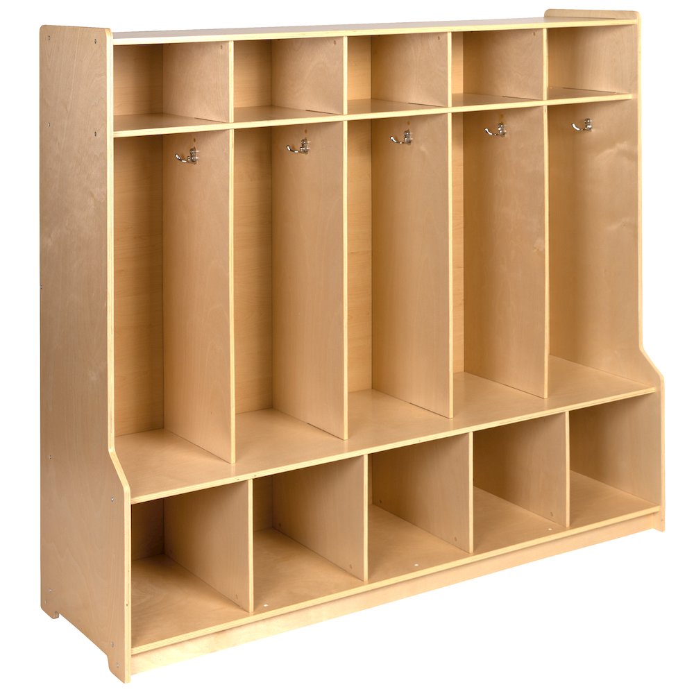 Wooden 5 Section School Coat Locker with Bench, Cubbies