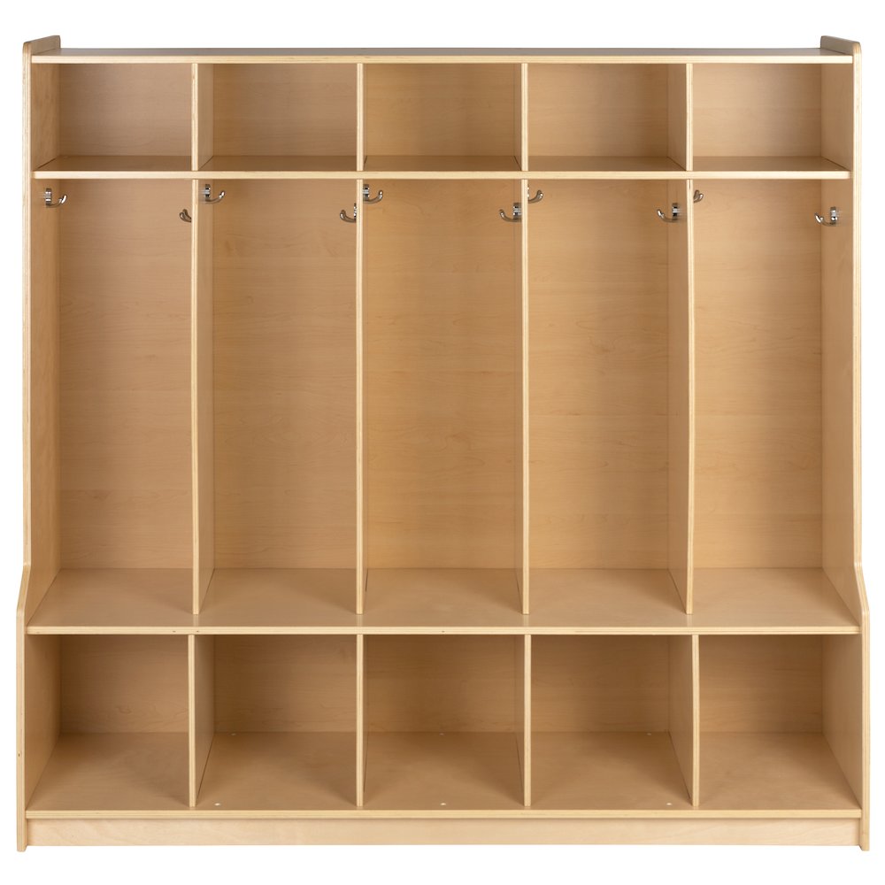 Wooden 5 Section School Coat Locker with Bench, Cubbies