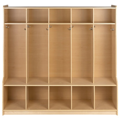 Wooden 5 Section School Coat Locker with Bench, Cubbies