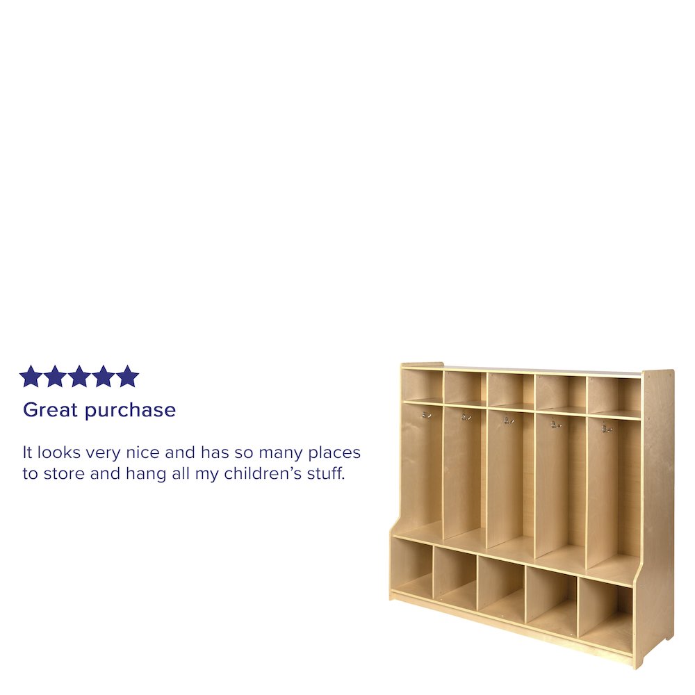 Wooden 5 Section School Coat Locker with Bench, Cubbies