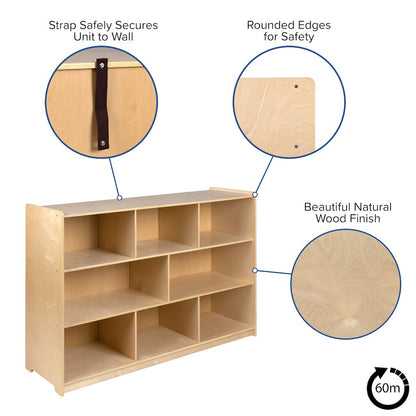 Wooden 8 Section School Classroom Storage Cabinet - 36"H (Natural)