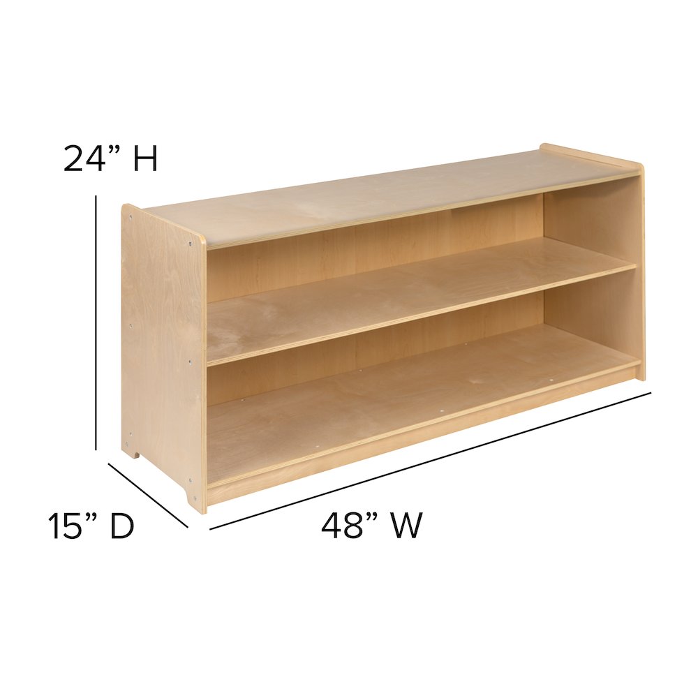 Wooden 2 Section School Classroom Storage Cabinet - 24"H x 48"L (Natural)