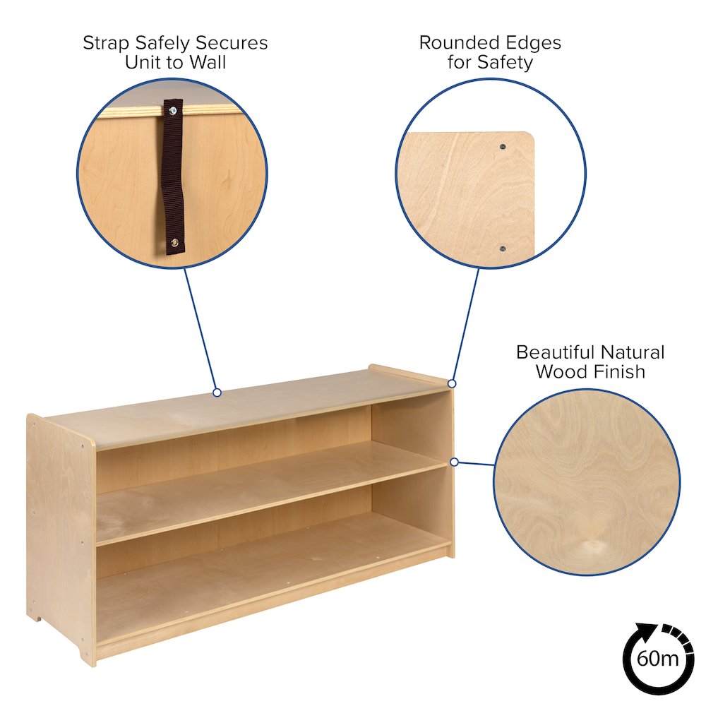 Wooden 2 Section School Classroom Storage Cabinet - 24"H x 48"L (Natural)