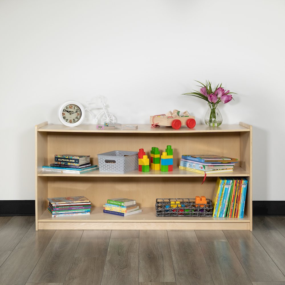 Wooden 2 Section School Classroom Storage Cabinet - 24"H x 48"L (Natural)