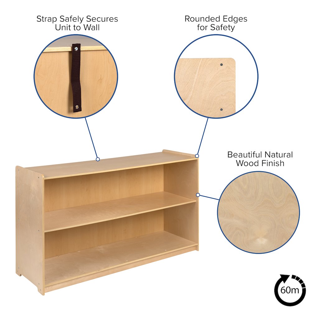 Wooden 2 Section School Classroom Storage Cabinet - 30"H x 48"L (Natural)