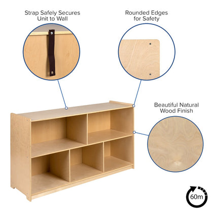 Wooden 5 Section School Classroom Storage Cabinet - 30"H x 48"L (Natural)
