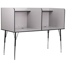 Stand-Alone Double Study Carrel with Top Shelf - Nebula Grey Finish