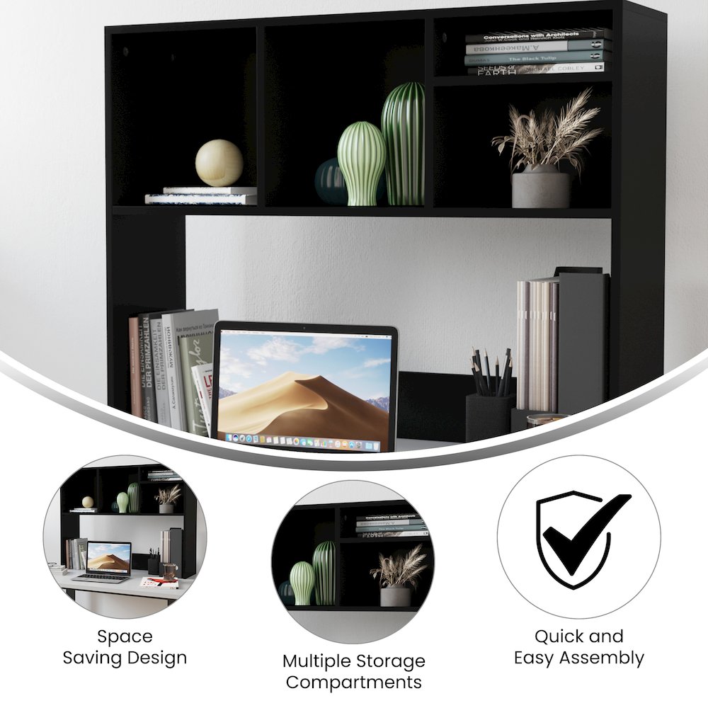 Lotus Desktop Bookshelf Storage Organizer with Multiple Cubbies in Black