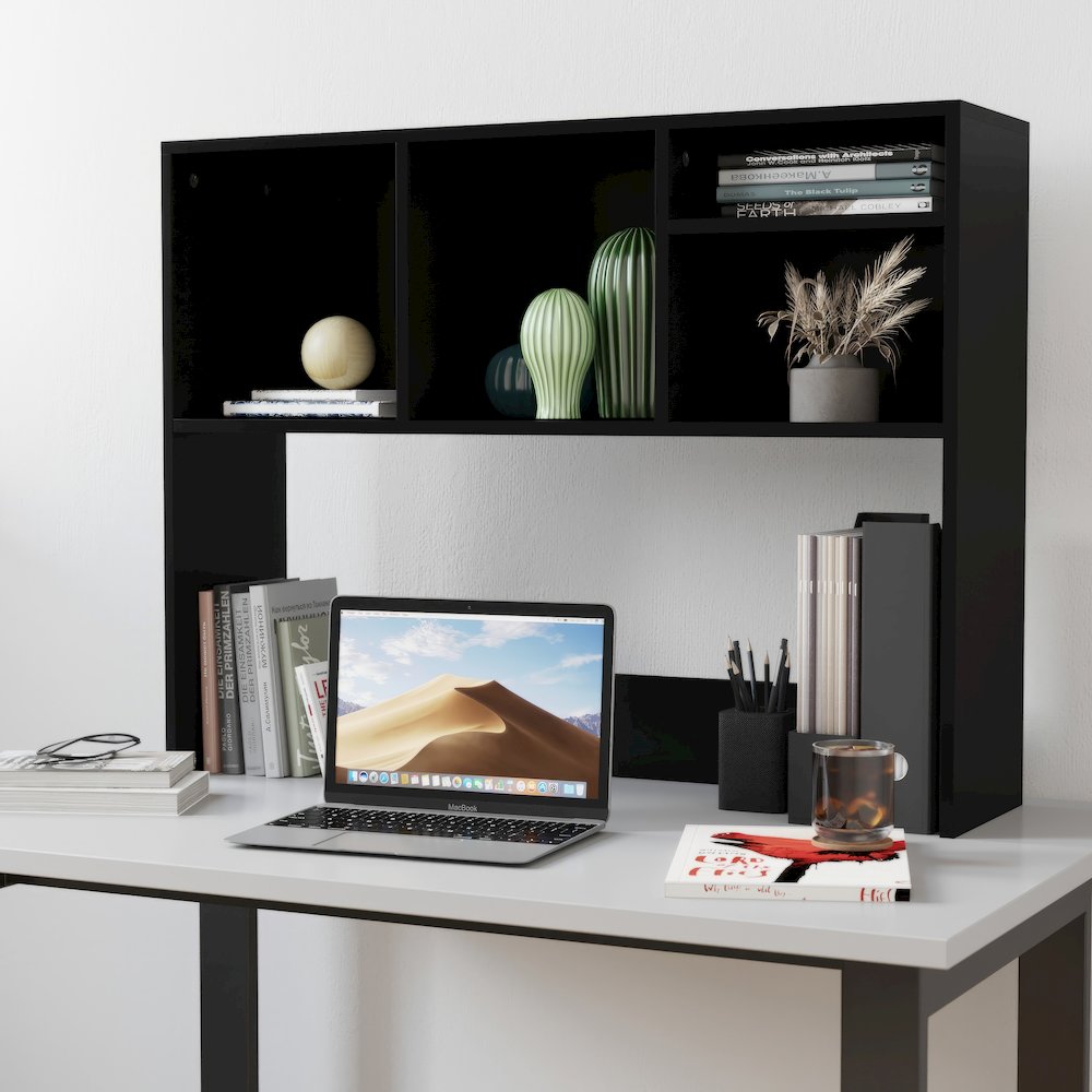 Lotus Desktop Bookshelf Storage Organizer with Multiple Cubbies in Black