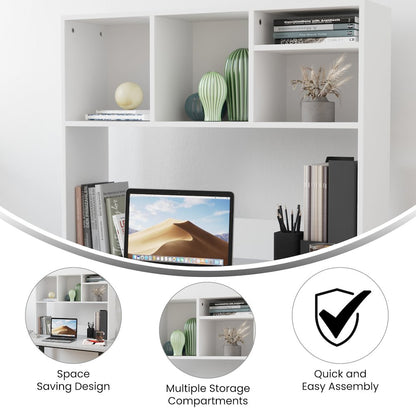 Lotus Desktop Bookshelf Storage Organizer with Multiple Cubbies in White