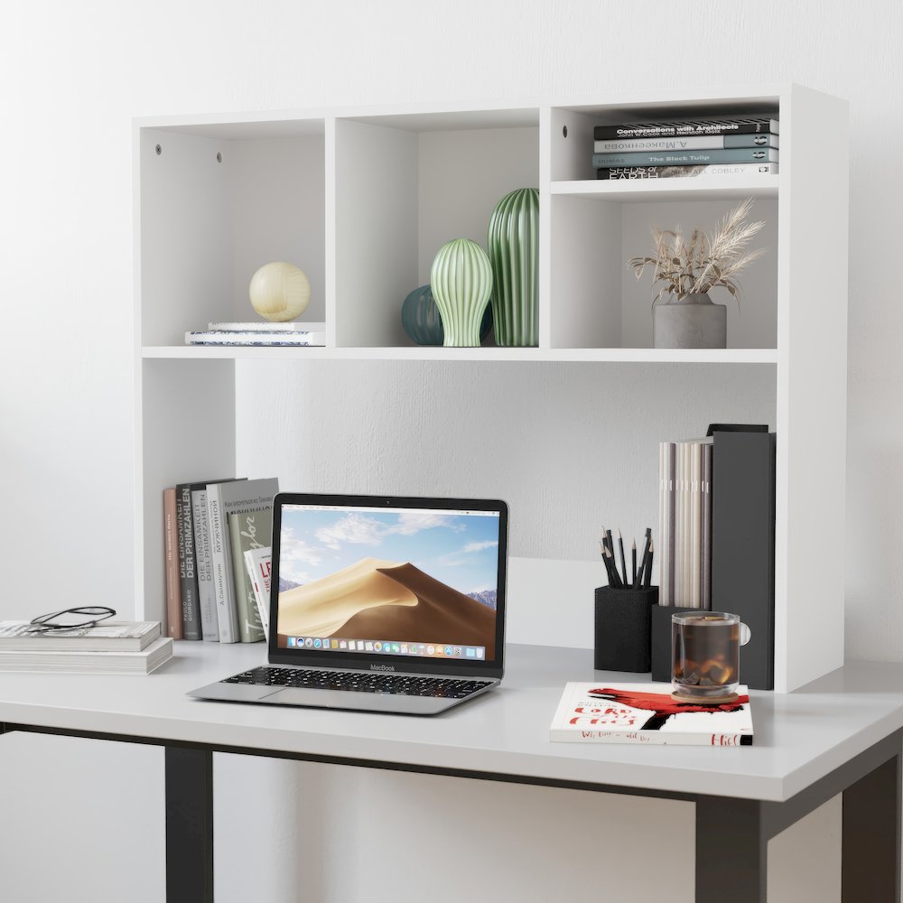 Lotus Desktop Bookshelf Storage Organizer with Multiple Cubbies in White