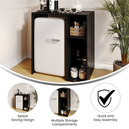 Lotus Mini Fridge Bookshelf Storage Station Organizer with Cubbies in Black