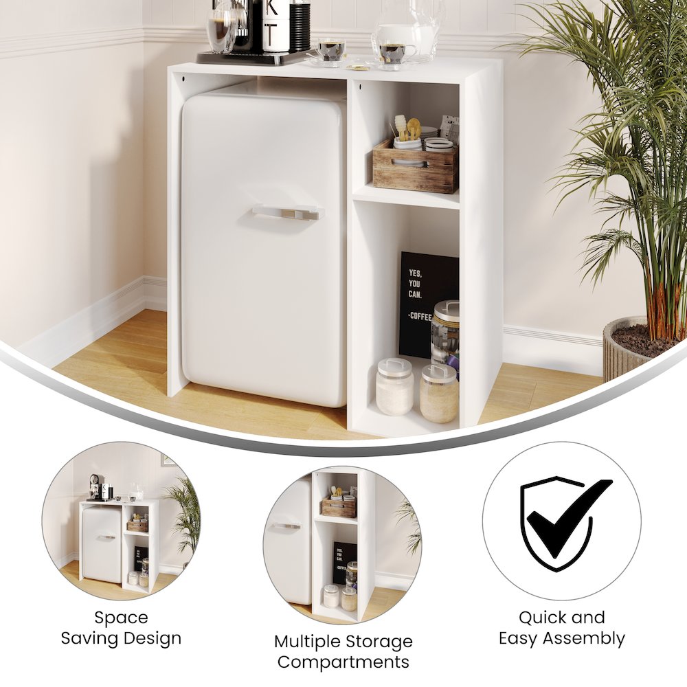 Lotus Mini Fridge Bookshelf Storage Station Organizer with Cubbies in White