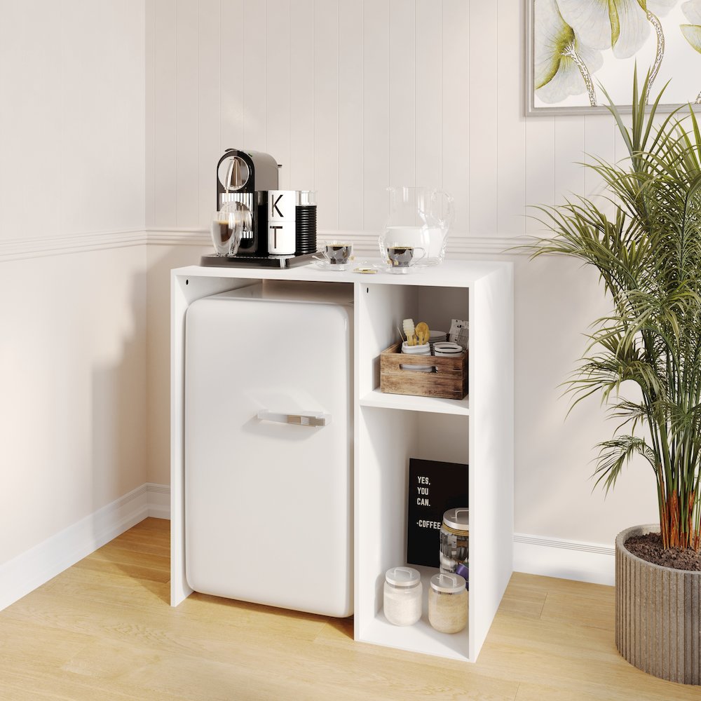 Lotus Mini Fridge Bookshelf Storage Station Organizer with Cubbies in White