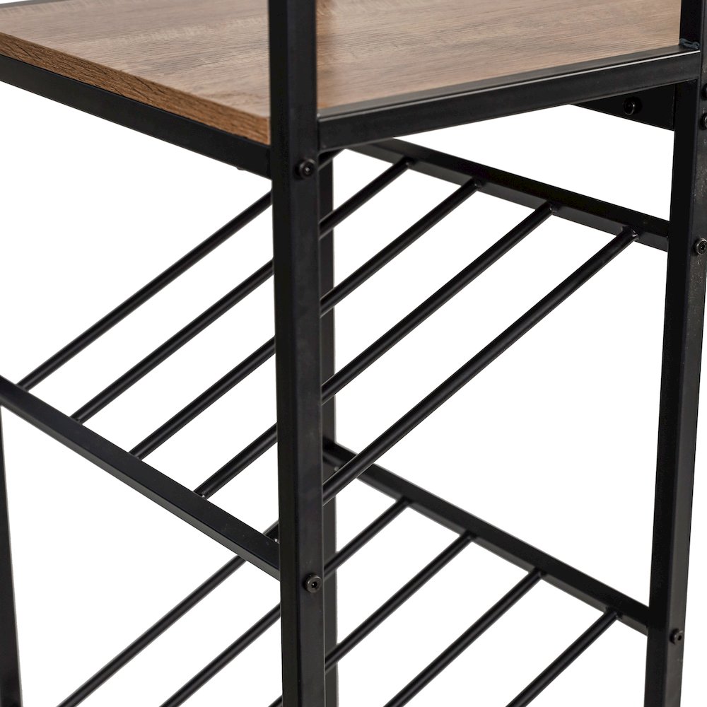 Modern Wine and Bar Table with Shelves, Light Brown Top/Black Frame
