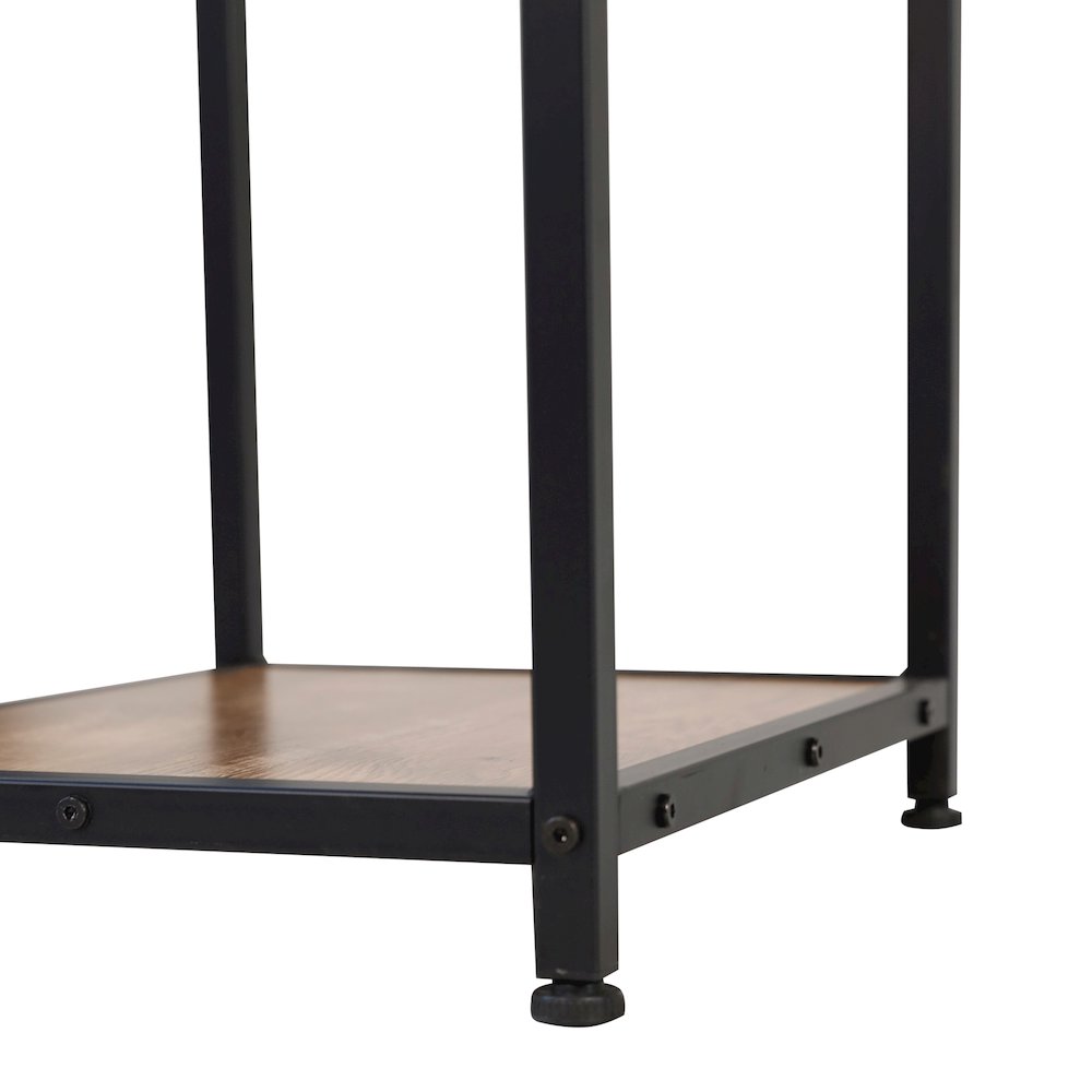 Modern Wine and Bar Table with Shelves, Light Brown Top/Black Frame