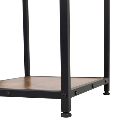 Modern Wine and Bar Table with Shelves, Light Brown Top/Black Frame