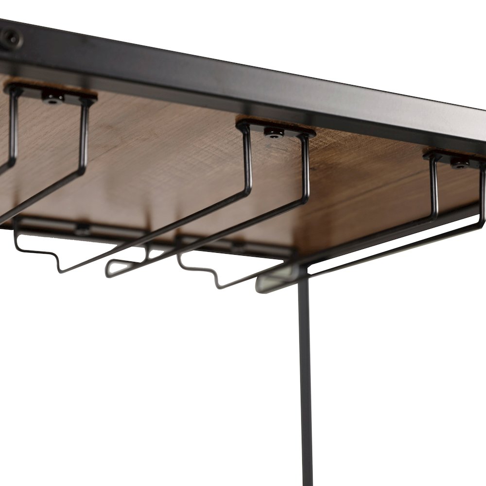 Modern Wine and Bar Table with Shelves, Light Brown Top/Black Frame