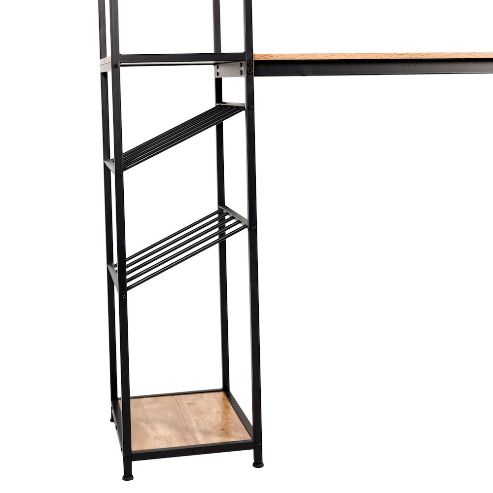 Modern Wine and Bar Table with Shelves, Light Brown Top/Black Frame